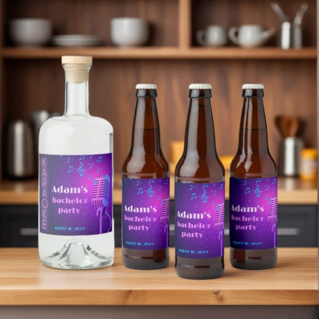 Custom Neon Karaoke Night Bachelor Party Alkoholflaschenetikett (Von Creator hochgeladen)