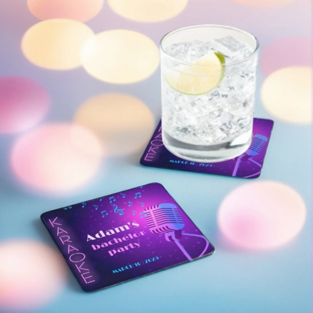 Custom Neon Karaoke Night Bachelor Party  Rechteckiger Pappuntersetzer (Von Creator hochgeladen)