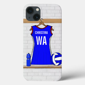 Custom Netball Uniform Blue mit Rot und Weiß iPhone 13 Hülle