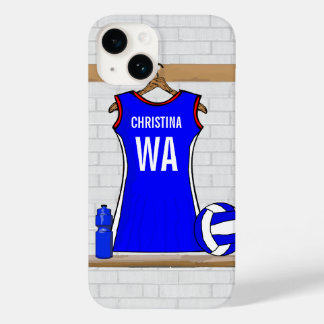 Custom Netball Uniform Blue mit Rot und Weiß Case-Mate iPhone 14 Hülle