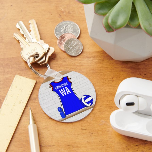 Custom Netball Uniform Blue mit Rot und Weiß Schlüsselanhänger (Schreibtisch)