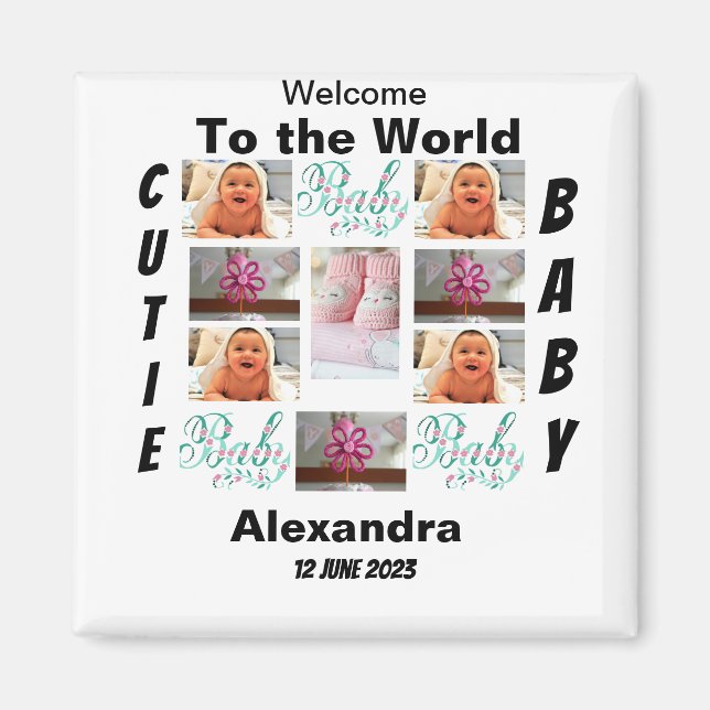 Custom New Baby 11 Foto Collage Magnet (Vorne)