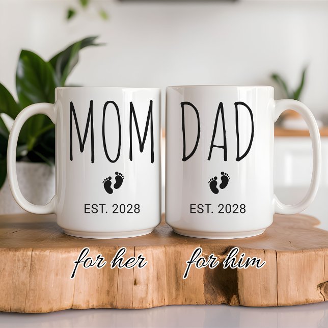 Custom New Baby Reveal Mug Gift for Mom and Dad Kaffeetasse (New Parents Mug Set Gift for Baby Shower, Personalized New Mom Dad Mug Pregnancy Reveal Gift)