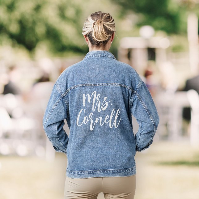 Custom New Mrs Bride Wedding Modern Script Jeansjacke (Von Creator hochgeladen)