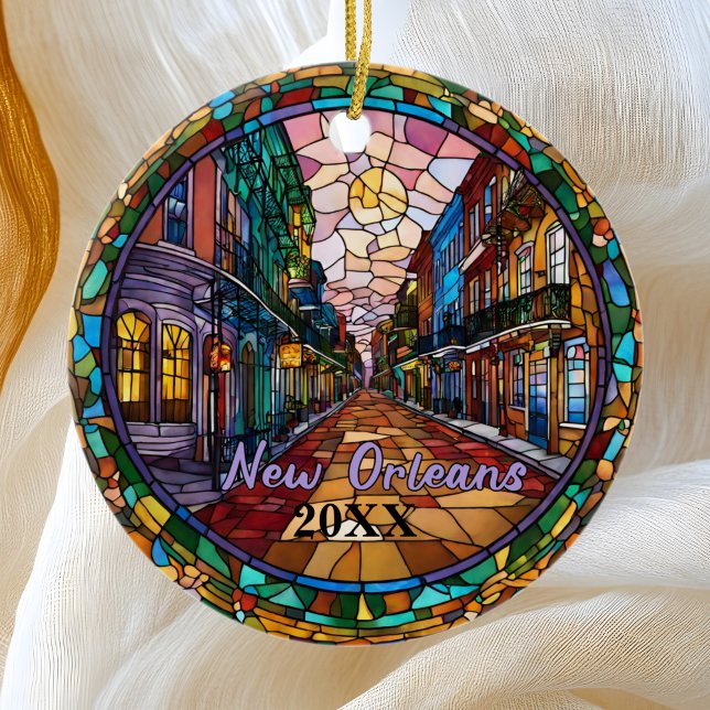 Custom New Orleans Bourbon Street datiert Keramik Ornament (Von Creator hochgeladen)