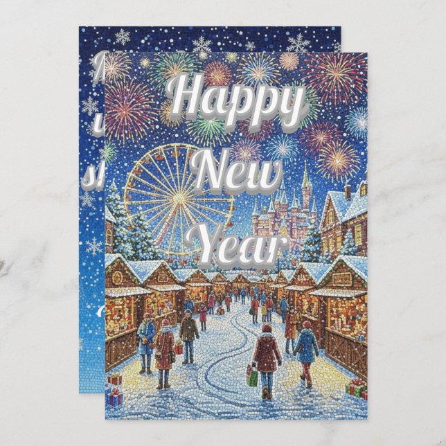 Custom New Year's design with blue sky Feiertagskarte (Vorne/Hinten)