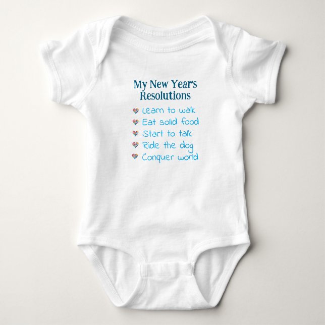 Custom New Year's Resolutions, Boy, Funny    Baby Strampler (Vorderseite)
