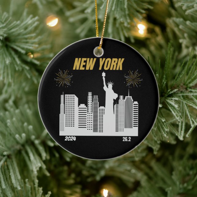 Custom New York 2024 Marathon Runner Geschenk Keramik Ornament (Baum)