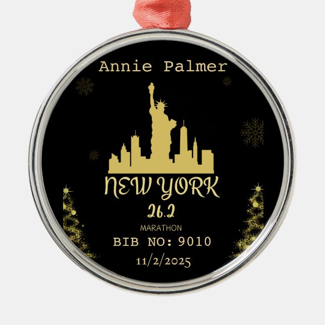 Custom New York Marathon Finisher Gift Ornament Aus Metall (Vorne)
