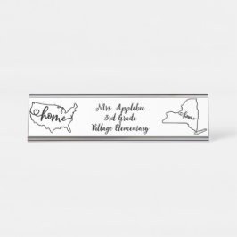 Custom New York Staaten US Zuhause Line Art Schreibtischnamensplakette