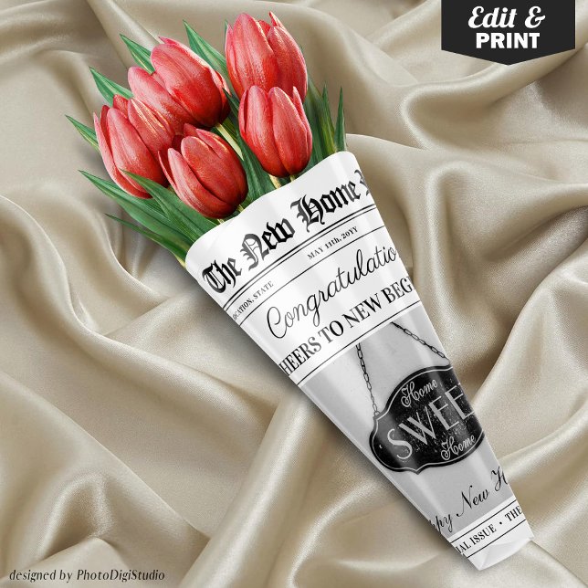 Custom New Zuhause Gift Housewarming Blumen Bouque Geschenkpapier Set (Custom New Home Gift Housewarming Flower Bouquet Wrapping Paper Sheets)