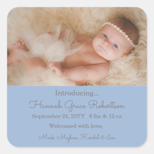 Custom Newborn Foto Birth Announcement Square Sti Quadratischer Aufkleber