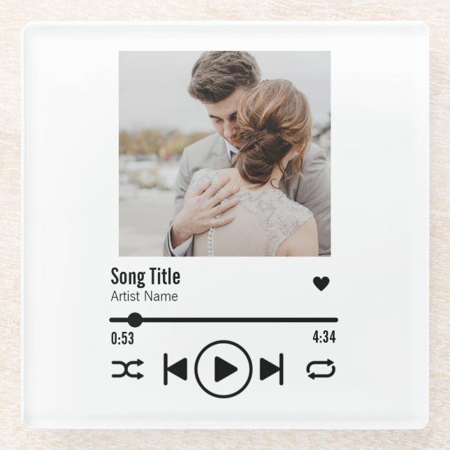 Custom Newlyed Foto Song Playlist Glasuntersetzer (Vorderseite)
