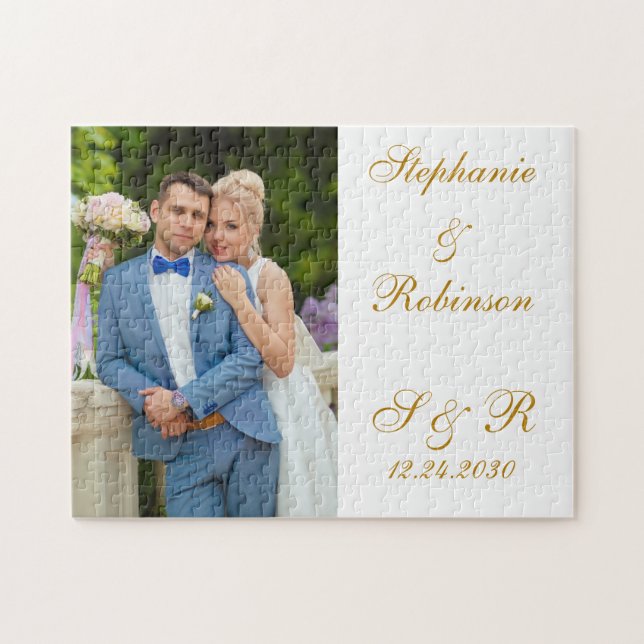 Custom Newlywed Foto Monogram Wedding Gift Puzzle (Horizontal)