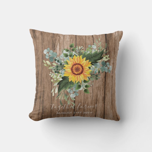Custom Newlywings Rustic Sunflowers Eucalyptus Lea Kissen (Vorderseite)
