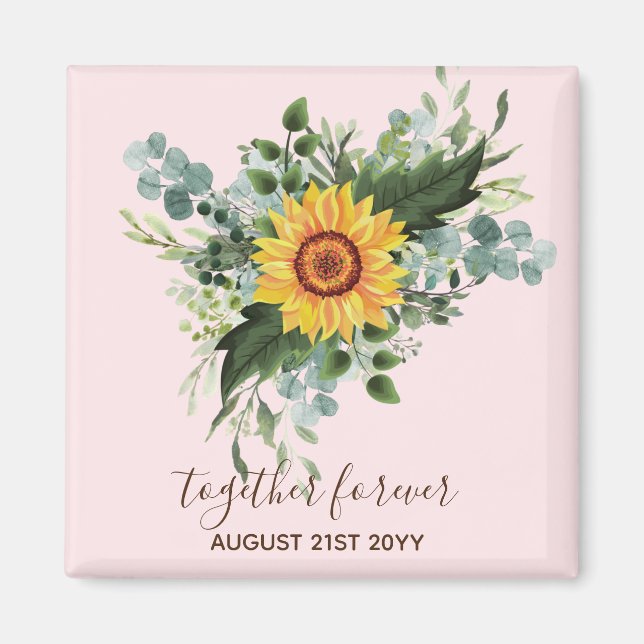 Custom Newlywings Rustic Sunflowers Eucalyptus Lea Magnet (Vorne)