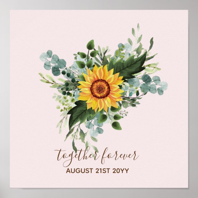 Custom Newlywings Rustic Sunflowers Eucalyptus Lea Poster (Vorne)