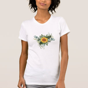 Custom Newlywings Rustic Sunflowers Eucalyptus Lea T-Shirt