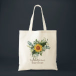 Custom Newlywings Rustic Sunflowers Eucalyptus Lea Tragetasche<br><div class="desc">Fügen Sie Ihren eigenen Text,  wie gewünscht,  um diese atemberaubende Aquarellbilder von Sonnenblumen,  Eukalyptus-Blätter und Grünpflanzen zu personalisieren. Ideal für Hochzeitsgeschenke,  Brautparty,  Brautjungfrau,  Trauzeugin,  Blume,  Braut oder Bräutigam. Bearbeiten Sie den Text in Anzug.</div>