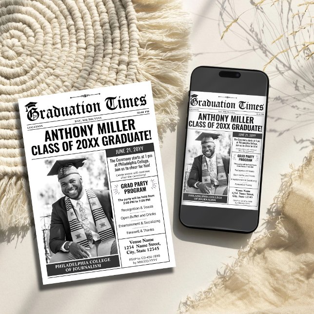 Custom Newspaper Abschluss Einladung Ankündigung (Newspaper Graduation Invitation Grad Announcement Card)