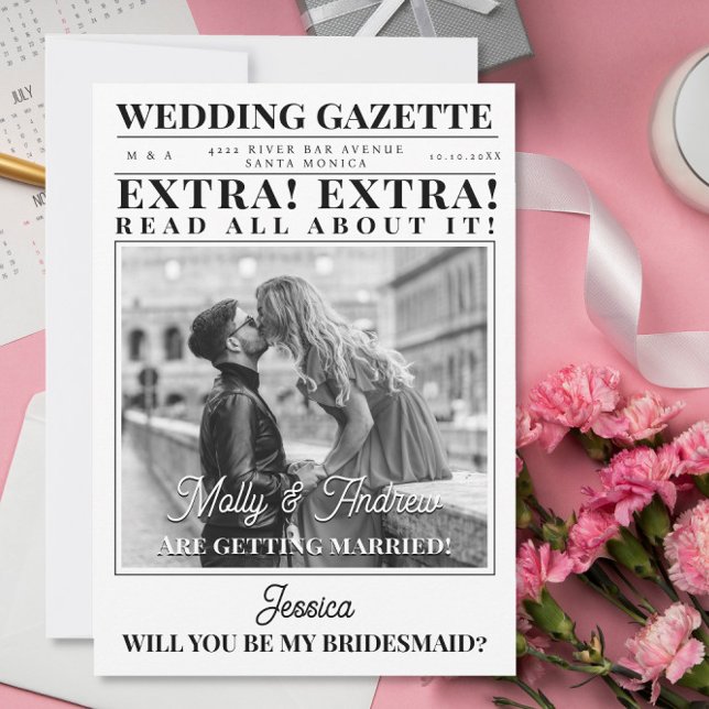 Custom Newspaper Foto Einzigartige Bridesmaid Vors Einladung (Von Creator hochgeladen)