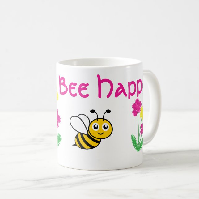 Custom Niedlich Bee Happy Kaffeetasse (VorderseiteRechts)