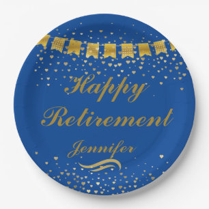 Custom Niedlich Blue and gold Happy Retirement Pappteller