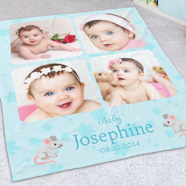 Custom Niedlich Blue Baby Name Foto Fleecedecke (Von Creator hochgeladen)