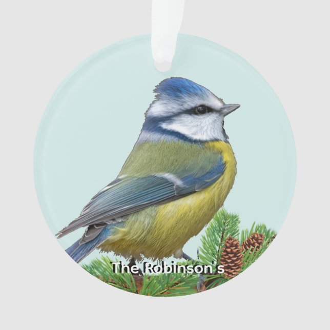 Custom Niedlich Blue Yellow Bird Foto Personalisie Ornament (Vorderseite)