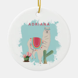 Custom Niedlich Fiesta Llama & Cactus Keramik Ornament