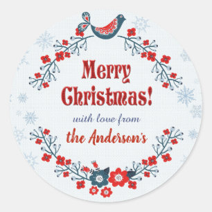Custom Niedlich Folk Art Frohe Weihnachtsfeier Runder Aufkleber