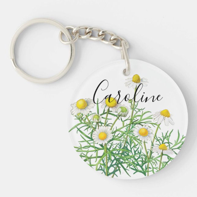 Custom Niedlich Fun Vintag Chamomile Blume Schlüsselanhänger (Vorderseite)