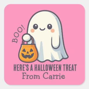Custom Niedlich Ghost mit Halloween Candy Leckerei Quadratischer Aufkleber