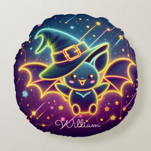 Custom Niedlich Halloween Bat Witch's Hat Kinderzi Rundes Kissen