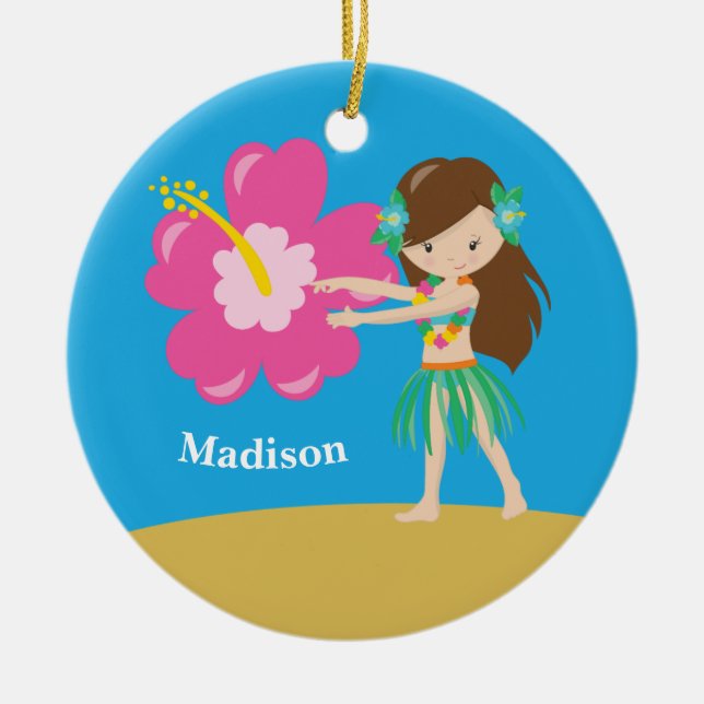 Custom Niedlich Hula Girl Beach Keramik Ornament (Vorne)