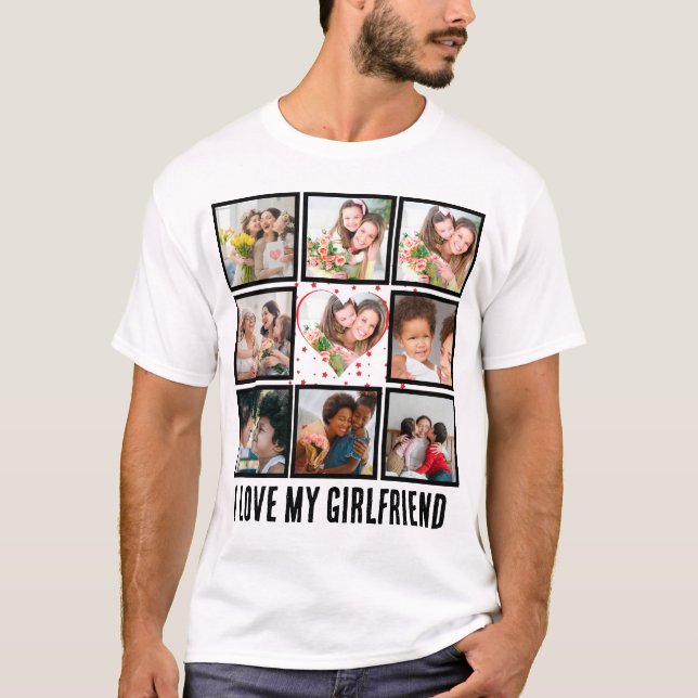 Custom Niedlich I Liebe meiner Freundin 9 Foto Col T-Shirt (Vorderseite)