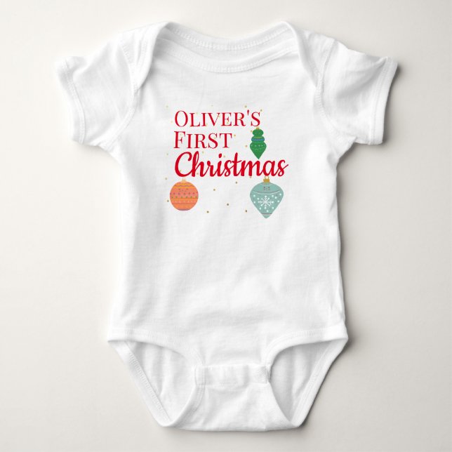 Custom Niedlich Kawaii Ornament Baby First Christm Strampler (Vorderseite)