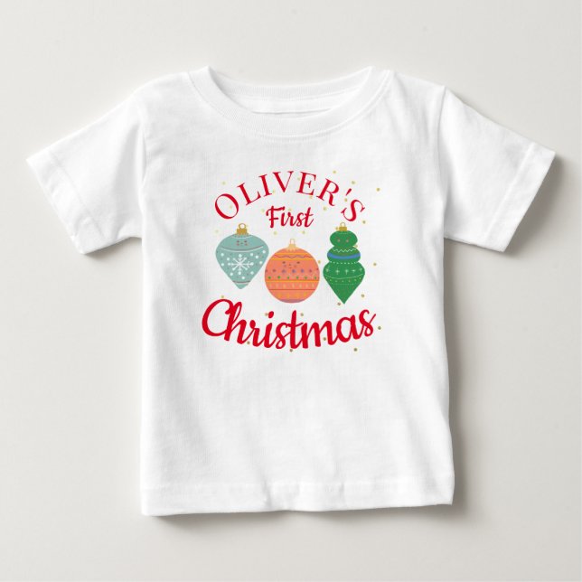 Custom Niedlich Kawaii Ornament Baby First Christm T-shirt (Vorderseite)
