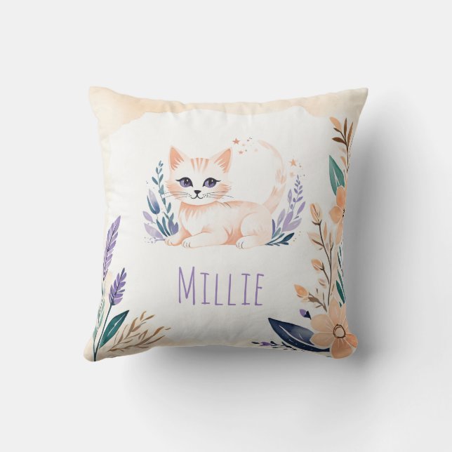Custom Niedlich Kitten Pillow Boho Floral Design - Kissen (Rückseite)