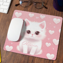 Custom Niedlich Kitten Valentine's Day White Pink