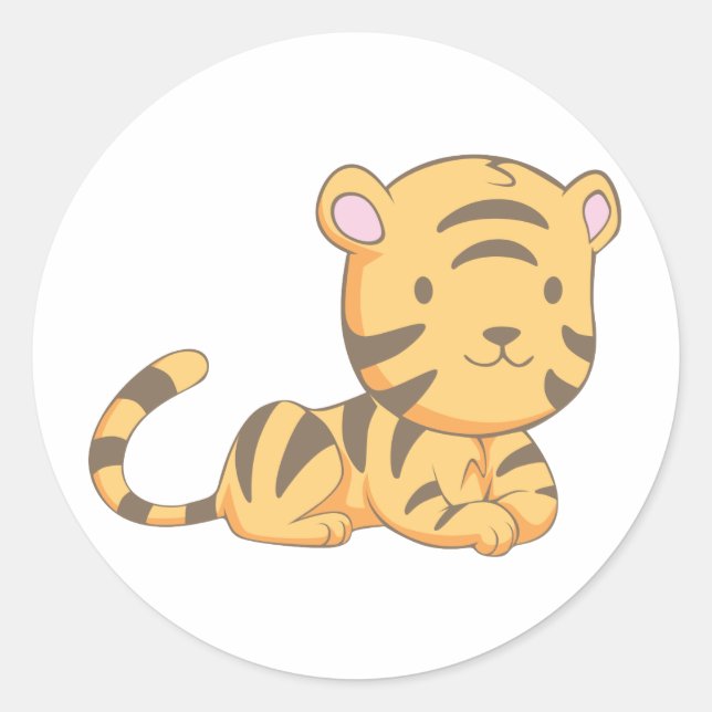 Custom Niedlich Lächeln Cartoon Baby Tiger Cub Runder Aufkleber (Vorderseite)