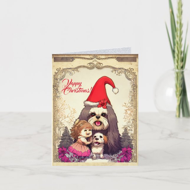 Custom Niedlich Lhasa apsa Hund mit kleinen Mädche Karte (Vorderseite)