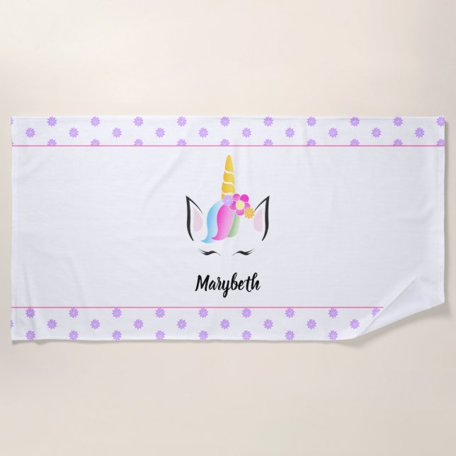 Custom Niedlich Magic farbenfrohe Blume Einhorn Strandtuch (Vorderseite)