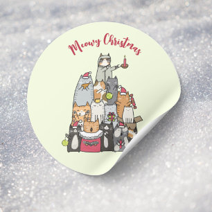 Custom Niedlich Meowy Weihnachts Cartoon Katzen fl Runder Aufkleber