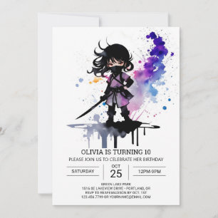 Custom Niedlich Ninja Girl Geburtstag Einladung