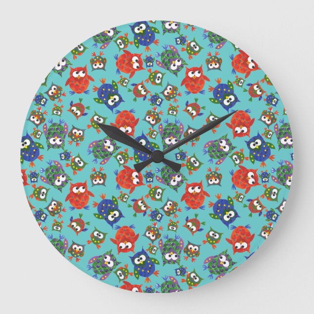 Custom Niedlich Owells Round Wall Clock: Red Blue  Große Wanduhr (Vorderseite)