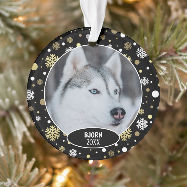Custom Niedlich Pet Foto 1. Weihnachten auf Schnee Ornament (Baum)