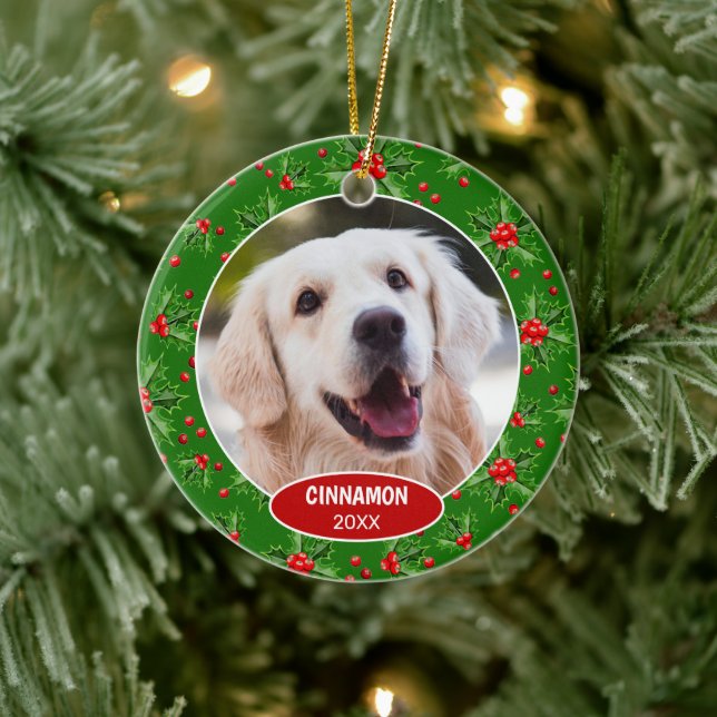 Custom Niedlich Pet Foto 1. Weihnachtsfest auf Hol Keramik Ornament (Baum)