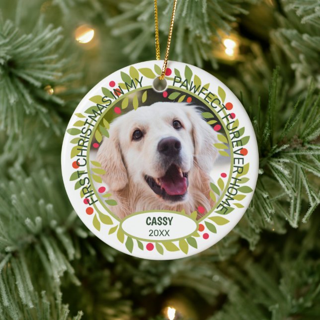 Custom Niedlich Pet Foto 1. Weihnachtsfest auf Hol Keramik Ornament (Baum)