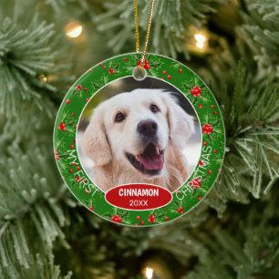 Custom Niedlich Pet Foto 1. Weihnachtsfest auf Hol Keramik Ornament